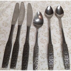 VINTAGE National Silver VALINDA Stainless Silverware 3 Knives/1 Spoon/1 Teaspoon